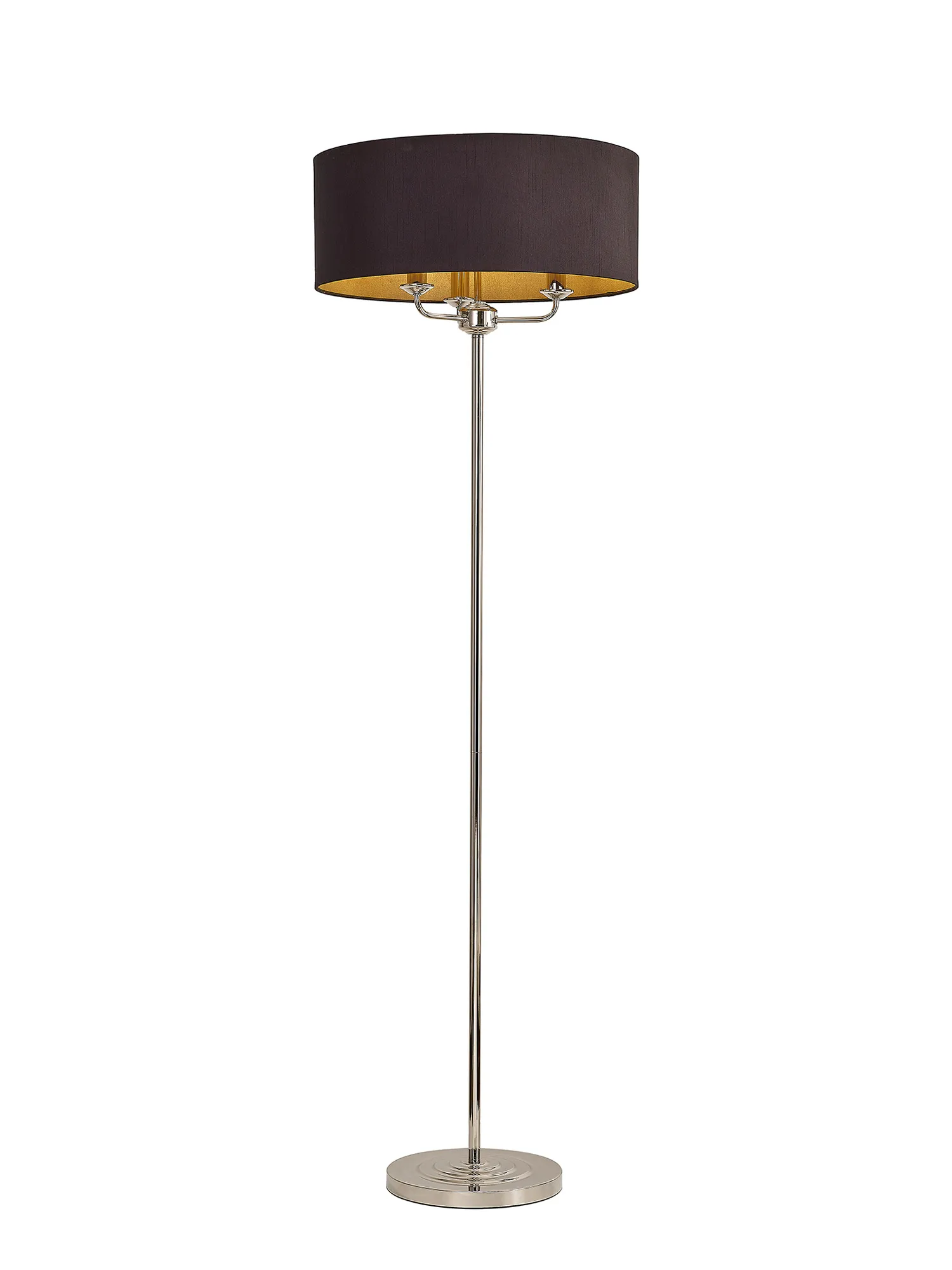 DK0893  Banyan 45cm 3 Light Floor Lamp Polished Nickel, Midnight Black